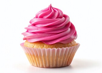 Delicious Pink Icing Cupcake, Isolated on White Background - Perfect for Baking Blogs & Recipes
