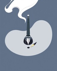 Stationery Tools Icon Set. Flat design of a fountain pen, inkwell, and calligraphy brush.