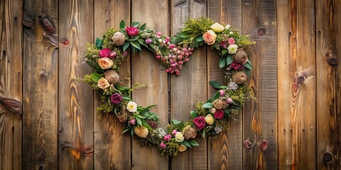 Delicate Floral Heart Wreath on Wooden Door , home decor , nature
