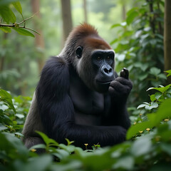 Obraz premium Majestic Gorilla in Lush Jungle Environment Captured with Incredible Detail