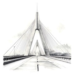 Fototapeta premium A stylized pencil sketch of a modern cable-stayed bridge extending to the horizon.