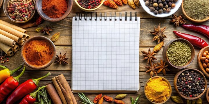 Aromatic spices in a paper blocknote, aroma, food,  aroma, food, aromas