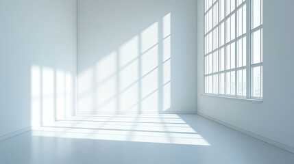 Obraz premium Bright and Airy Minimalist Interior Space with Large Windows Illuminating a White Room Creating an Inviting and Serene Atmosphere