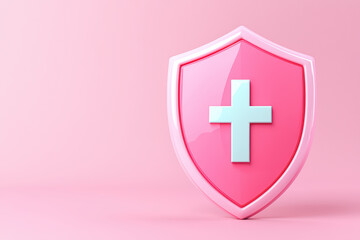 Obraz premium minimal pastel 3D icon of pink shield with cross symbol