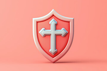 Obraz premium minimal 3D icon of cross on shield with pastel background