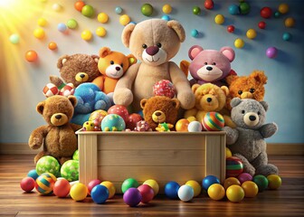 Donation Box Overflowing with Teddy Bears, Toys & Stuffed Animals for Charity