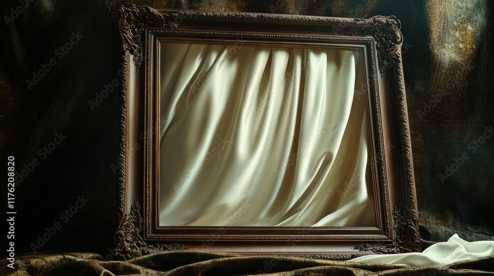 Poster elegant picture frame with flowing satin background captivates attention in artistic presentation of