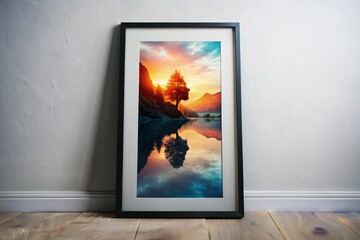 Double Exposure: Black Frame on Wall, Abstract Art Overlay, Modern Interior Design