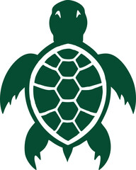 A clean and bold vector illustration of a green turtle with a geometric shell design.
