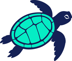 Obraz premium A vivid digital illustration of a sea turtle in shades of blue and cyan.