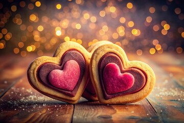 Fototapeta premium Double Exposure: Cute Pink & Brown Heart-Shaped Cookies