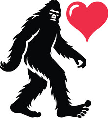 Bigfoot with heart vector