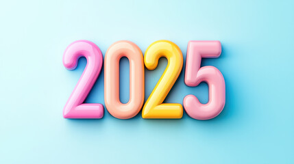 Colorful 3D numbers representing year 2025 on pastel background