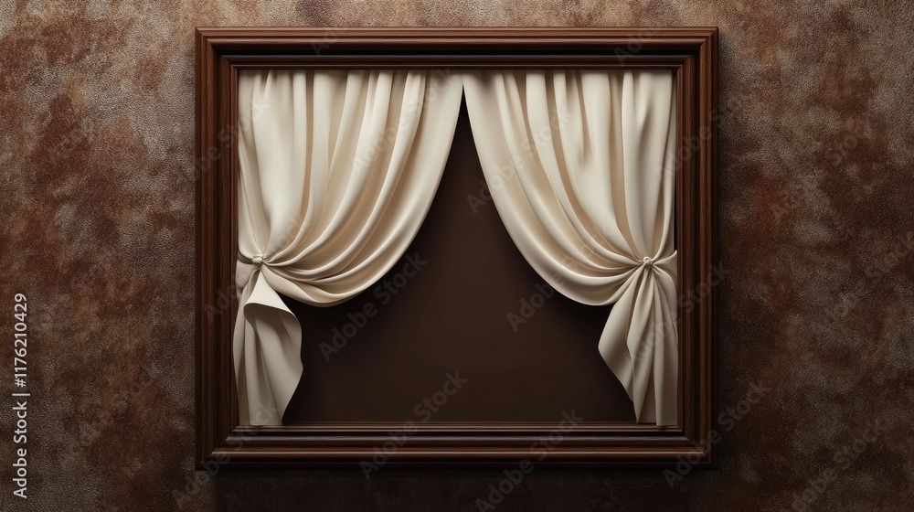 Poster elegant fabric drapes in a rustic frame showcasing a blank canvas ready for imagination and creativi