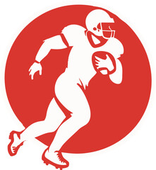 A bold illustration of an American football player mid-action in vibrant colors.