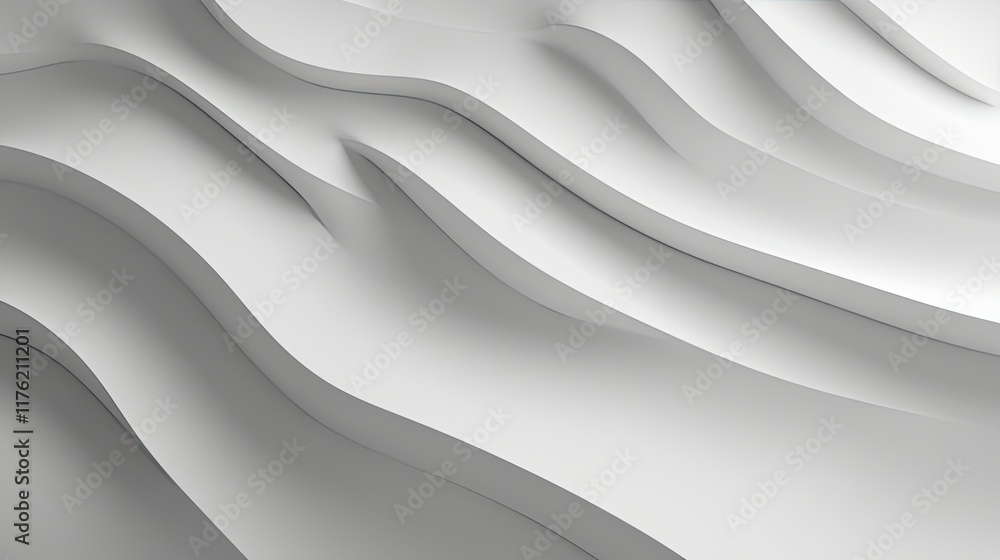 Poster abstract white wave patterns with smooth curves and textured layers representing modern interior des