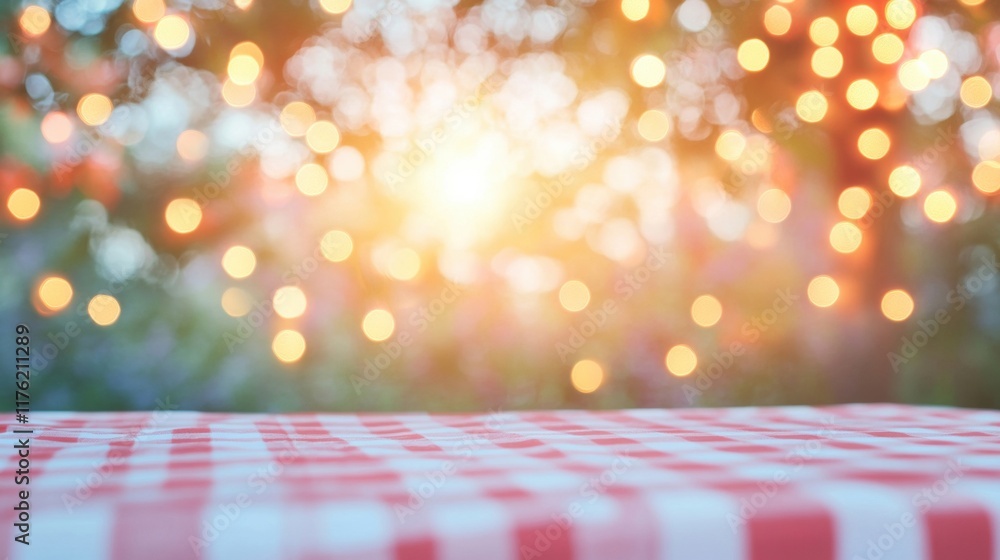 Poster a red and white checkered tablecloth sets the scene for an inviting dining experience illuminated by