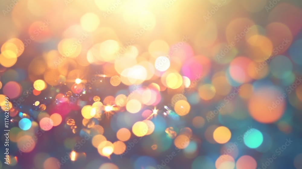 Poster colorful light refracts through surfaces, creating a lively display of lens flare and bokeh effects 