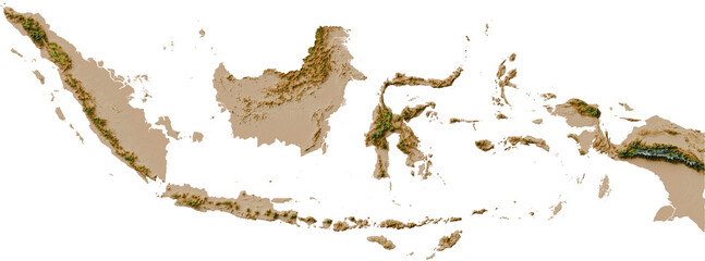 Indonesia terrain map rendered with color