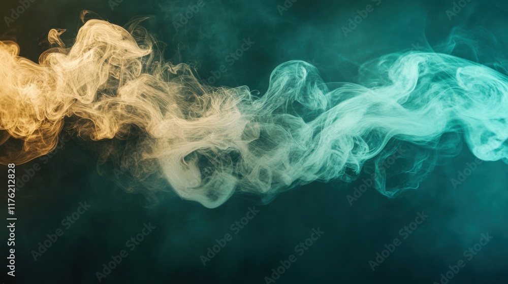 Aufkleber dynamic forms of green and gold smoke gracefully intertwine, creating an abstract artwork with fluid
