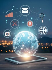 Digital marketing technology concept. Internet. Online. Search Engine Optimisation. SEO. SMM. Video Advertising