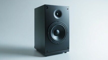 Obraz premium High-Quality Black Speaker on Soft Gradient Background, Perfect for Music Lovers and Audio Enthusiasts, Showcasing Superior Sound Design and Modern Aesthetic
