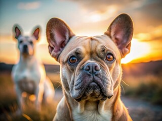 Fototapeta premium Dutiful French Bulldog & Curious Labrador: A High-Depth-of-Field Portrait
