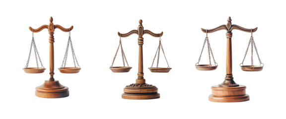 set of scales of justice isolated on transparent background, cut out