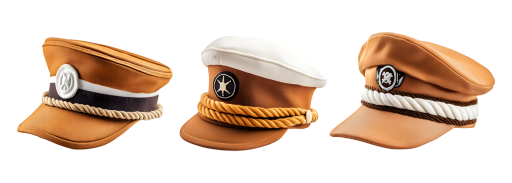 set of captain hat isolated on transparent background, cut out