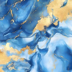 Gold and blue marbling abstract watercolor background realistic photo for paint