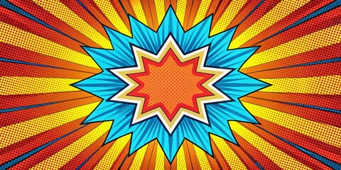 Fototapeta premium Brightly colored comic book style artwork on a radial backdrop with bold lines and vibrant patterns