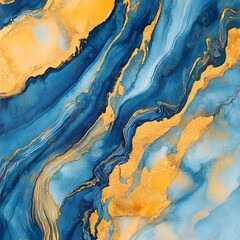 Marble effect gold and blue marbling abstract watercolor background realistic photo for paint