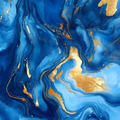 Gold blue marbling abstract watercolor background realistic photo for paint texture background