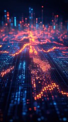 Fototapeta premium A vibrant digital landscape featuring glowing data streams and abstract patterns representing technology and information.
