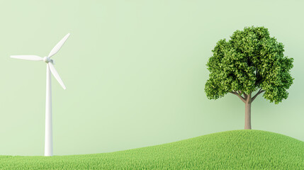 Obraz premium wind turbine and tree symbolize eco friendly energy and nature
