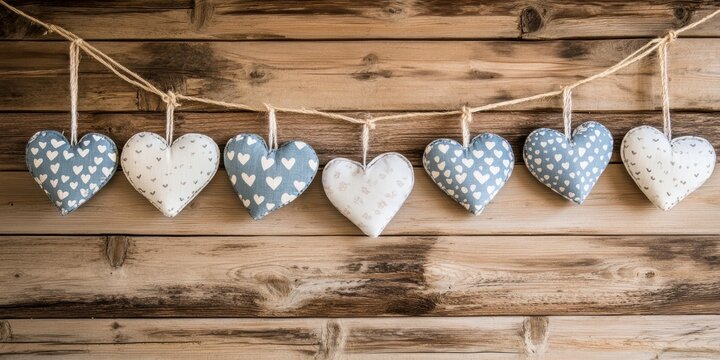 Romantic heart decorations rustic wooden background photograph cozy home close-up love and affection
