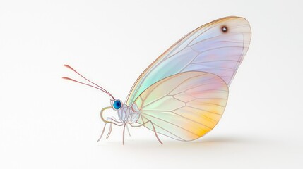 A delicate, colorful butterfly with translucent wings.