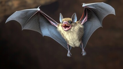 Obraz premium A cartoonish bat with exaggerated features flying in a cave.