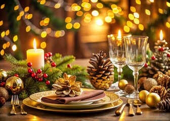Elegant Holiday Table Setting with Pinecones: Festive Christmas Dinner Decor