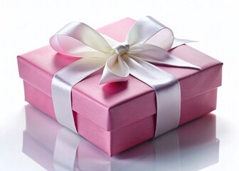 Obraz premium Elegant Pink Gift Box with White Ribbon - Low Light Photography Stock Photo