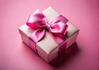Obraz premium Elegant Pink Gift Box with Satin Ribbon Bow - Minimalist Celebration Stock Photo
