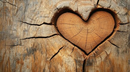 Love symbol carved in wood nature background art display textured environment close-up view emotional concept