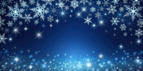 Obraz premium Delicate snowflakes gently fall onto a dark blue sky with twinkling stars, forming an intricate border , night sky