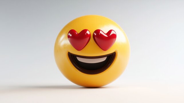 Charming emoticon featuring a playful smile and heart-shaped eyes, perfect for conveying love, joy, and affection in digital communication and creative projects. - Powered by Adobe