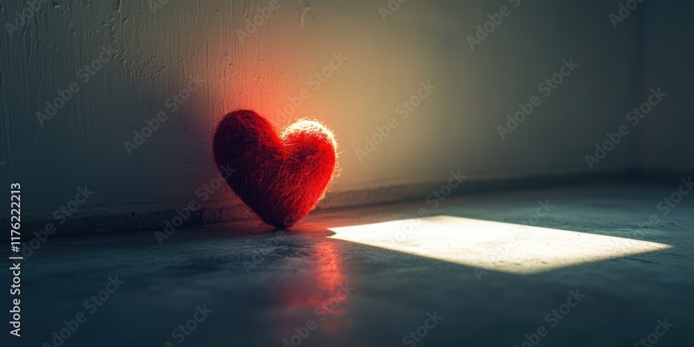 Poster heart-shaped object illuminated by sunlight indoor setting digital art minimalist environment close-