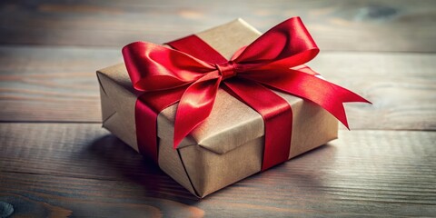 Elegant gift box wrapped in luxurious paper and tied with a vibrant red ribbon, gift box