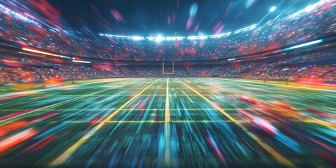 Football game action at local stadium dynamic atmosphere nighttime viewpoint for engaging experience