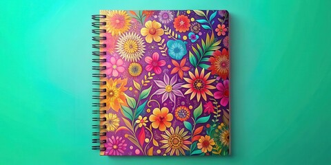 A digital notebook with a colorful cover design featuring a unique floral pattern and a subtle gradient effect