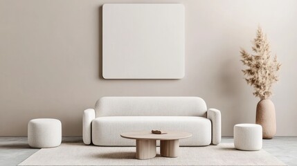 Modern living room with minimalist decor and natural elements.