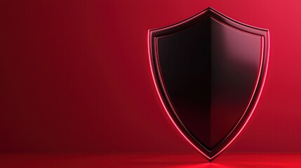A sleek black shield with a glowing red outline against a deep red background, symbolizing protection and strength.